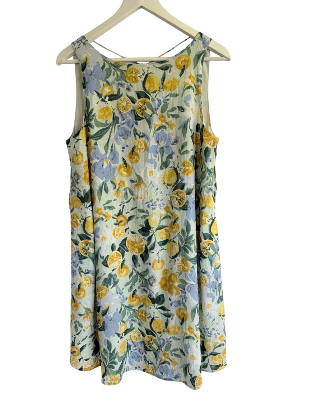 NWT Abercrombie & Fitch Lemon Blue Floral High Neck Shift Swing Dress SZ M Tall